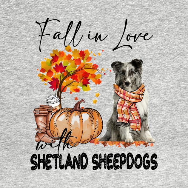 Fall In Love With Shetland Sheepdogs Pumpkin Thanksgiving by Gearlds Leonia